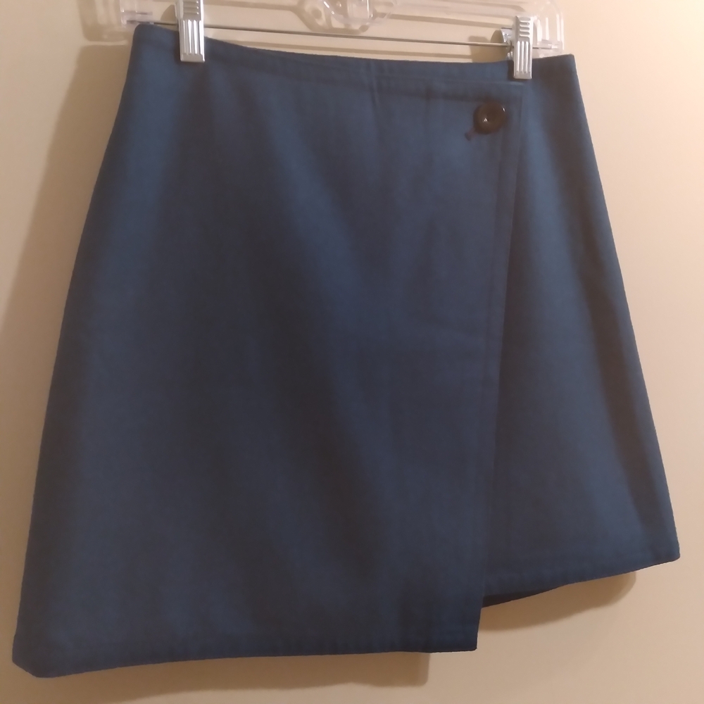 LOFT Teal A-Line Wrap Skirt with Button Accent Wool Size 0